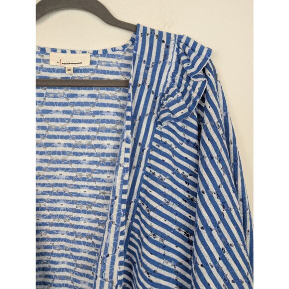Anthropologie Cardigan Nautical Stripe Ruffle Floral Eyelet Lace Blue Size OS - Picture 3 of 11